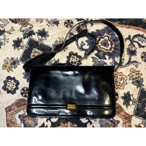 Vintage BALLY Black Patent Leather Shoulder Crossbody Bag Gold Tone